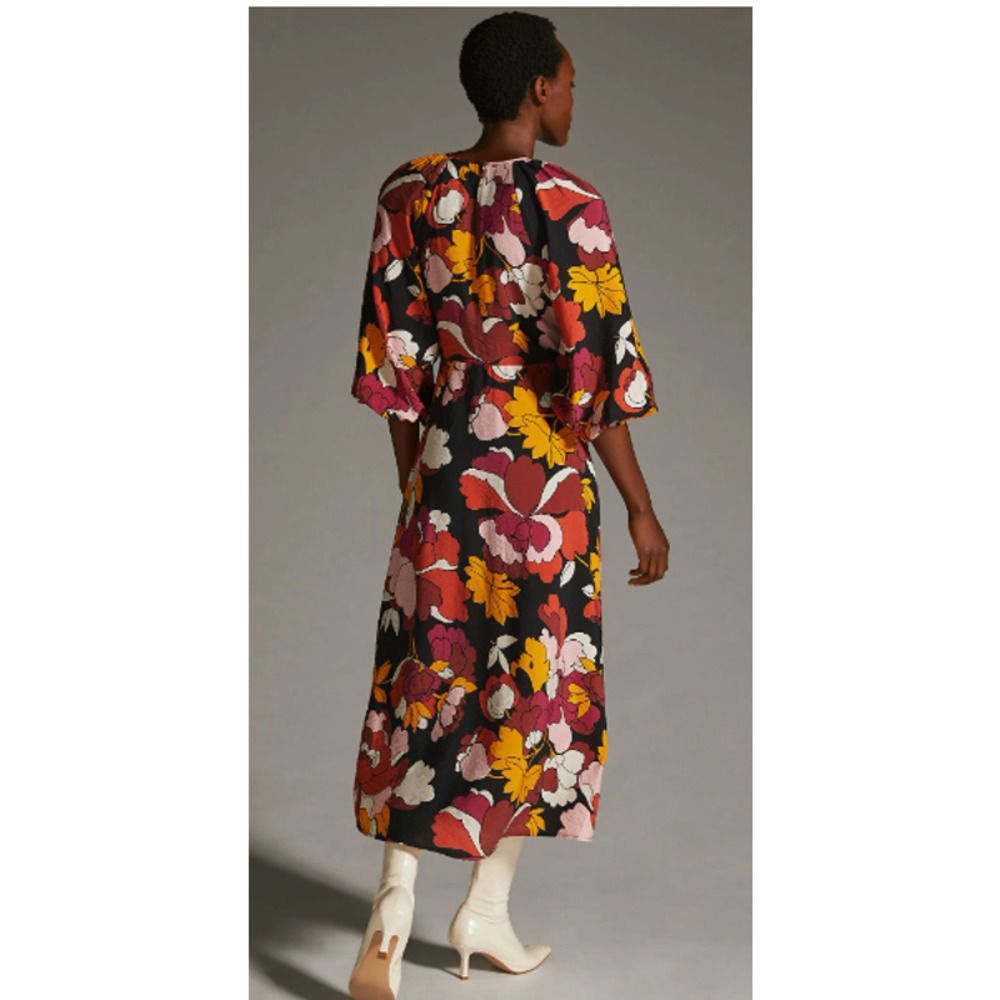 Anthropologie Maeve Fall Floral Long Midi 3/4 Puff Sleeve Dress US 18W - Picture 3 of 12